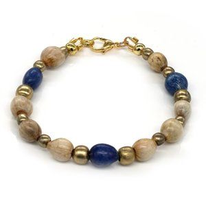 Bracelet with wooden seed beads and lobster clasp.